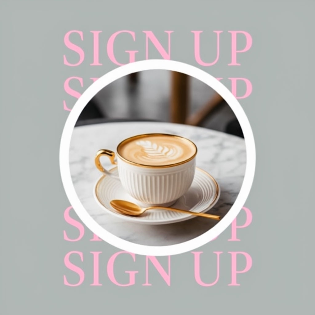 Elegant Coffee Cup Promotional Graphic for User Sign-up Social Media Post