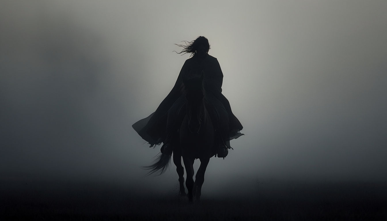 Dramatic Silhouette of Horse Rider in Foggy Field Virtual Backgrounds