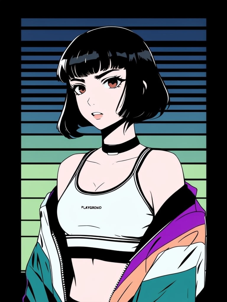Stylish Anime Girl with Colorful Jacket Digital Art Poster