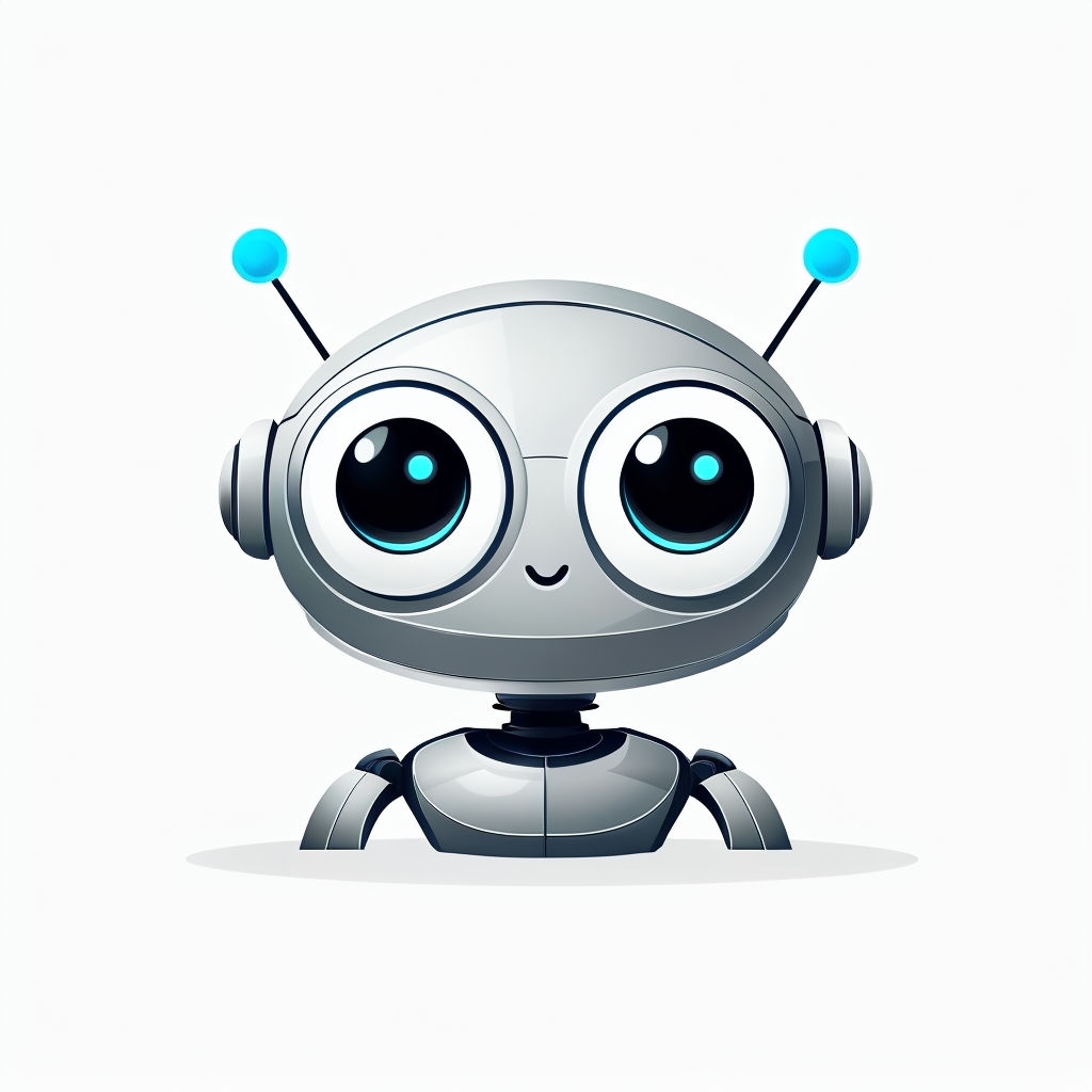 Friendly Metallic Robot Illustration with Blue Accents Sticker