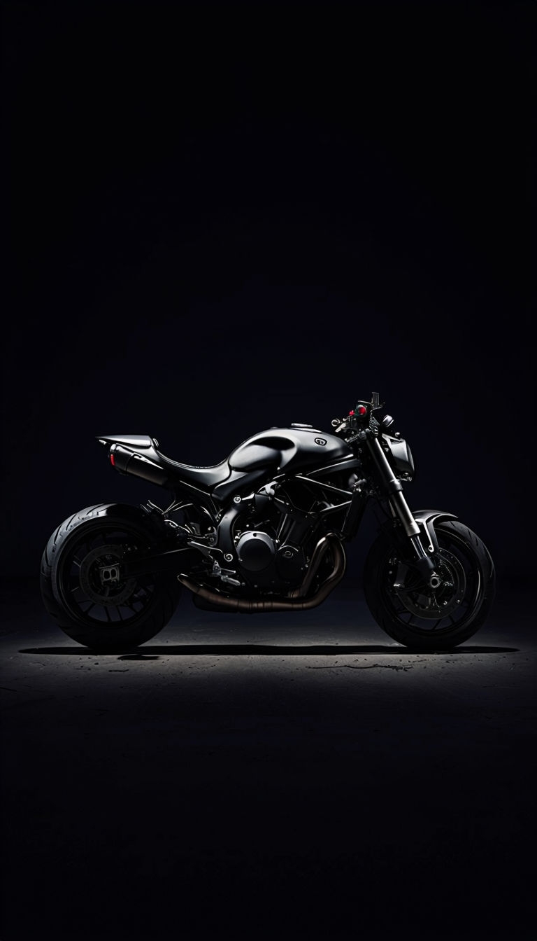 Sleek Black Motorcycle Portrait with Dramatic Lighting Phone Case Cover