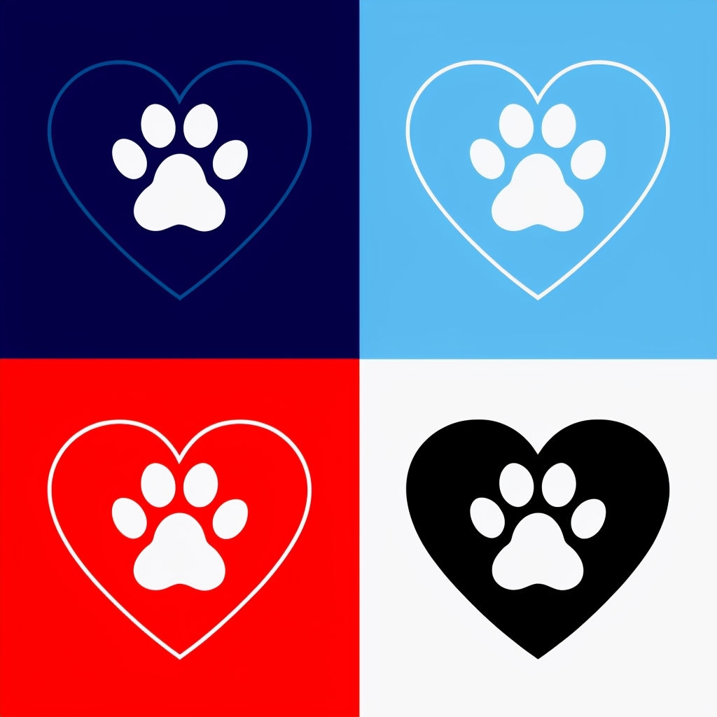 Colorful Minimalist Heart Shapes with Paw Prints Seamless Pattern