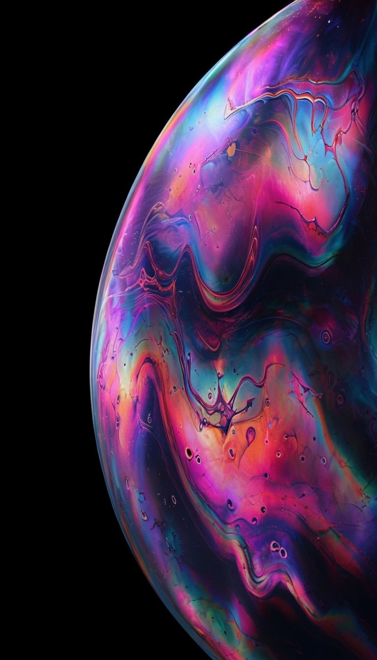 Iridescent Bubble Close-Up with Colorful Swirls Mobile Wallpaper