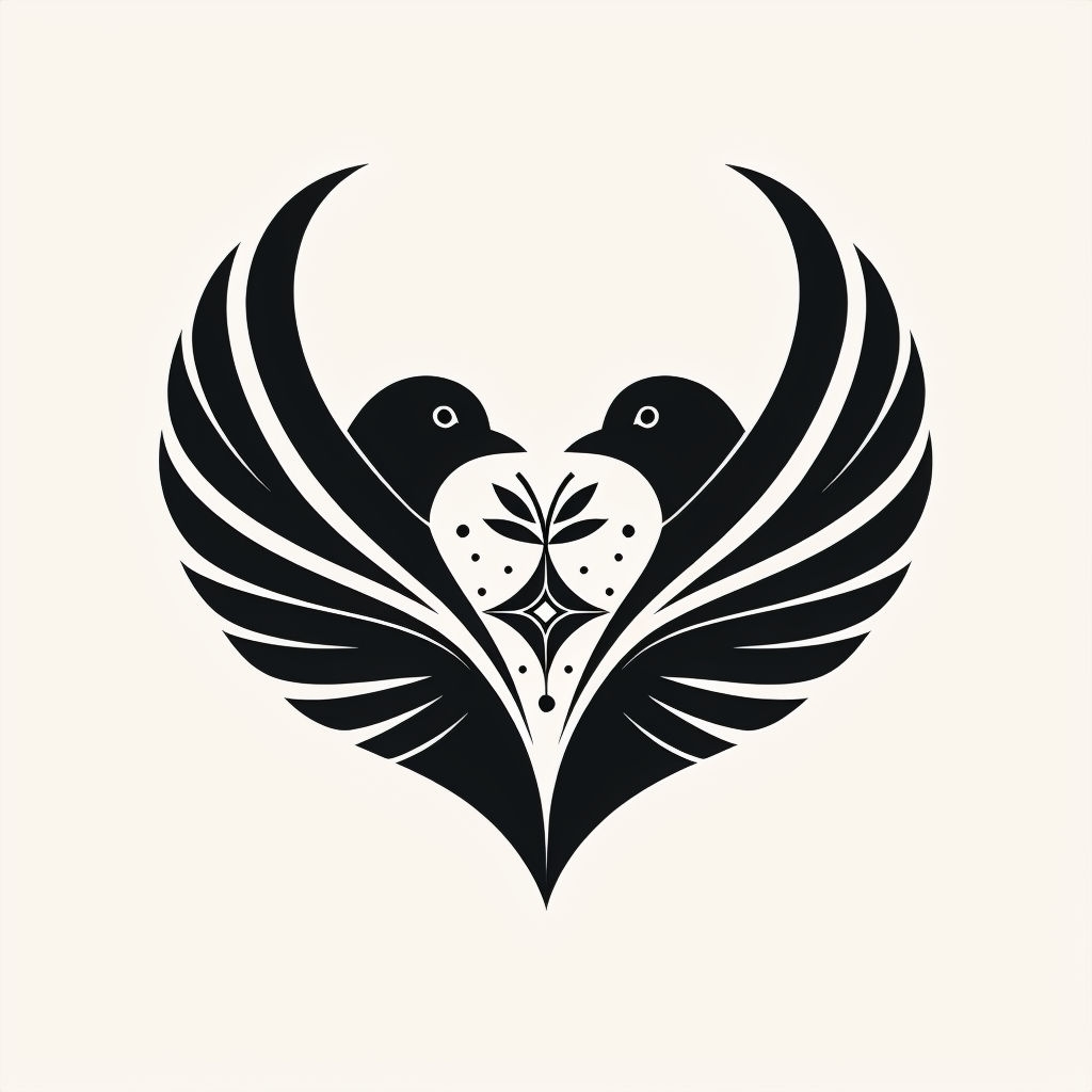 Minimalist Black Birds Heart Design with Olive Branches Logo