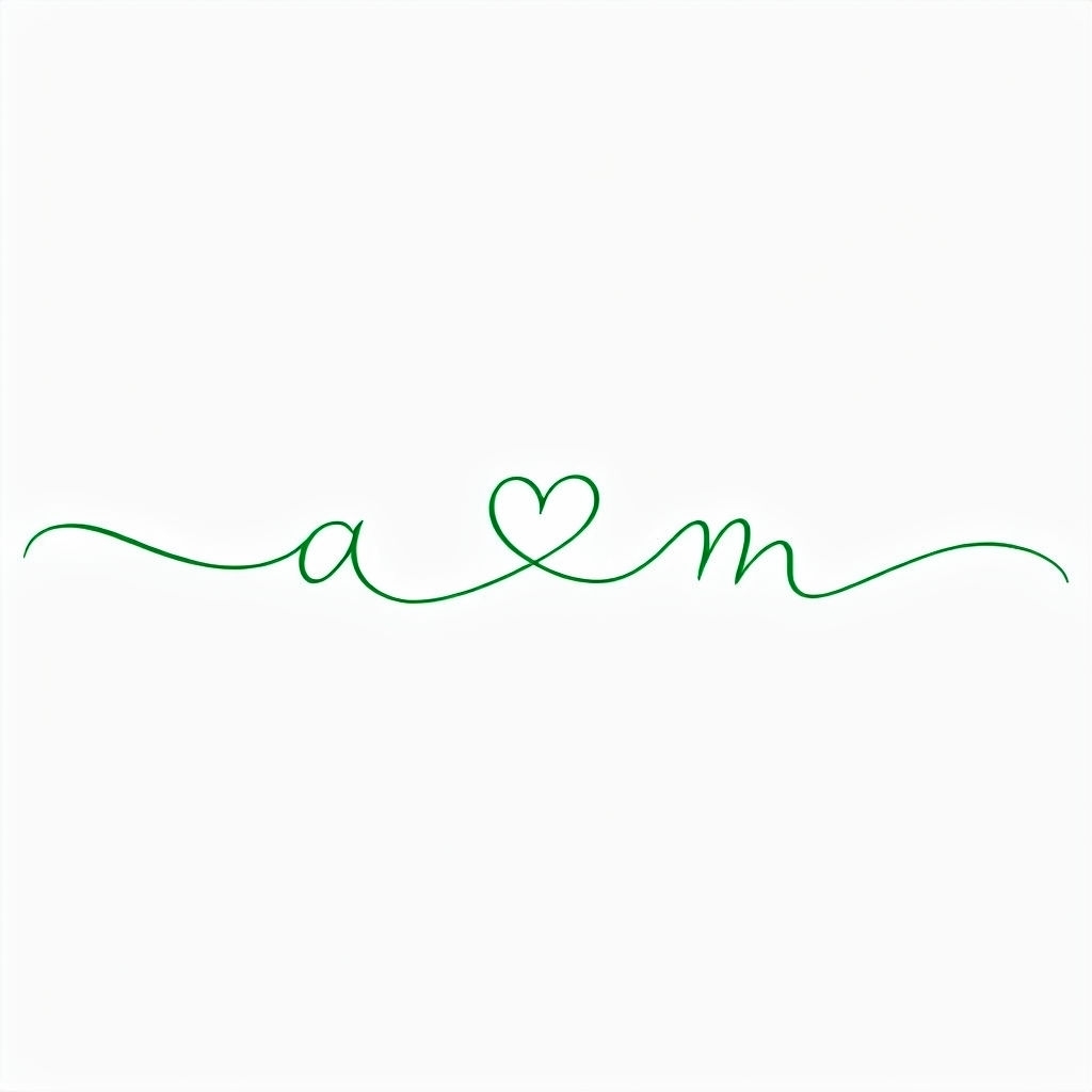 Elegant Green Cursive AM Monogram with Heart Design Sticker