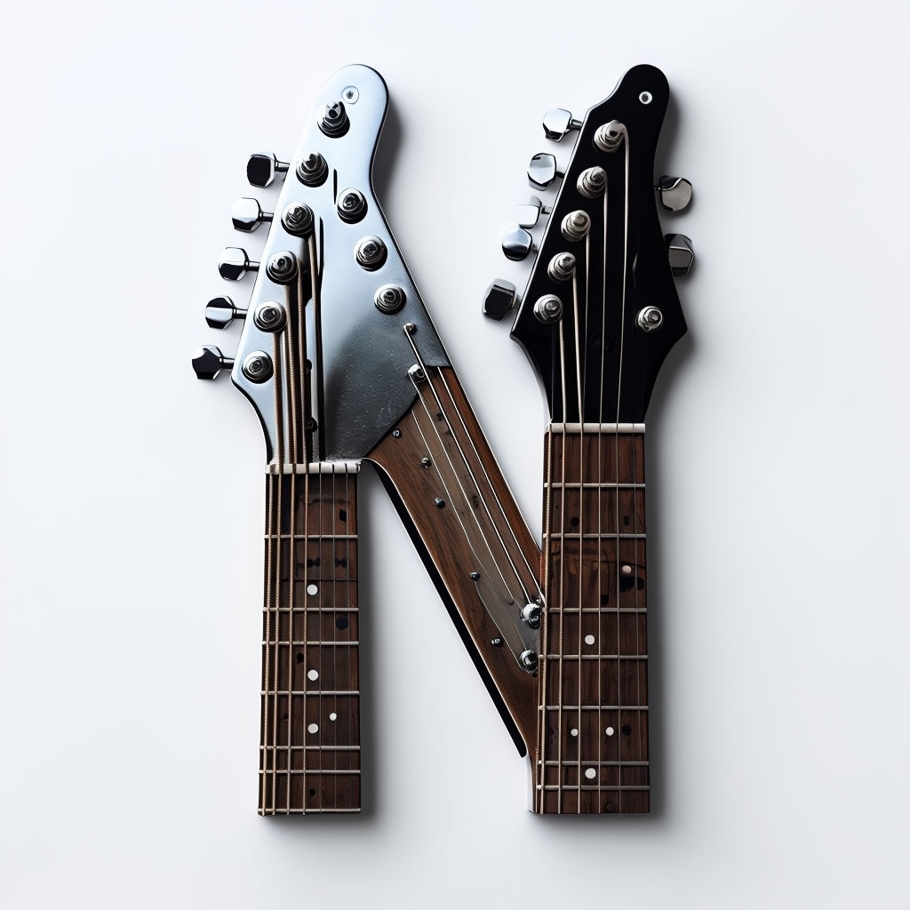 Creative Guitar Head Monogram Design Featuring Letter 'N' Logo