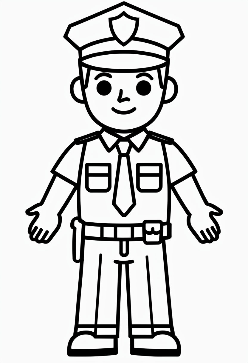 Black and White Line Art Police Officer Coloring Page