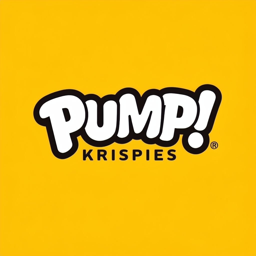 Energetic Cartoon PUMP! Krispies Logo with Bold Typography Design