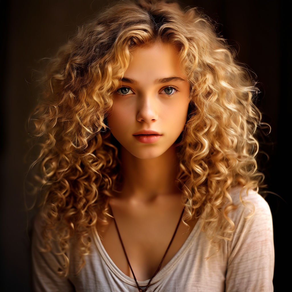 Pretty girlfriend curly blonde hair and green eyes