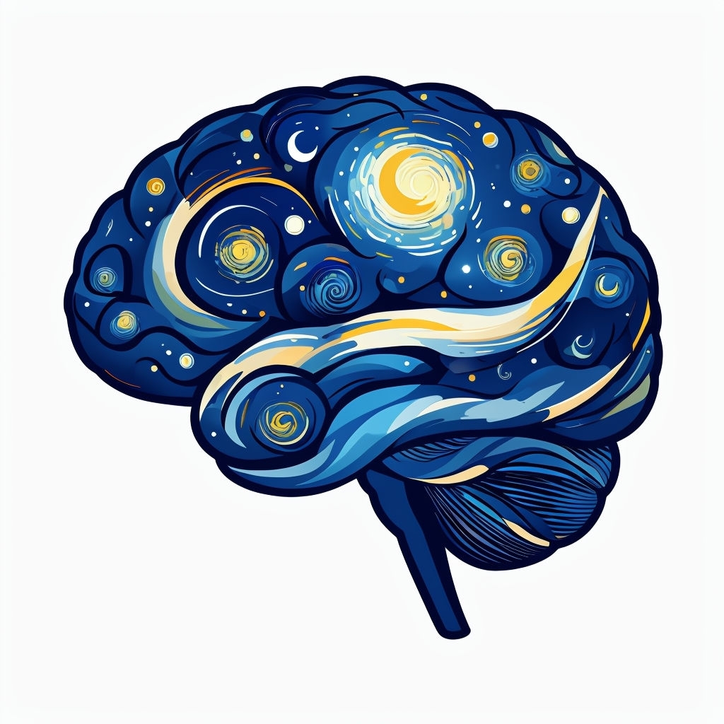 Van Gogh Inspired Brain Art Illustration with Starry Night Elements Sticker