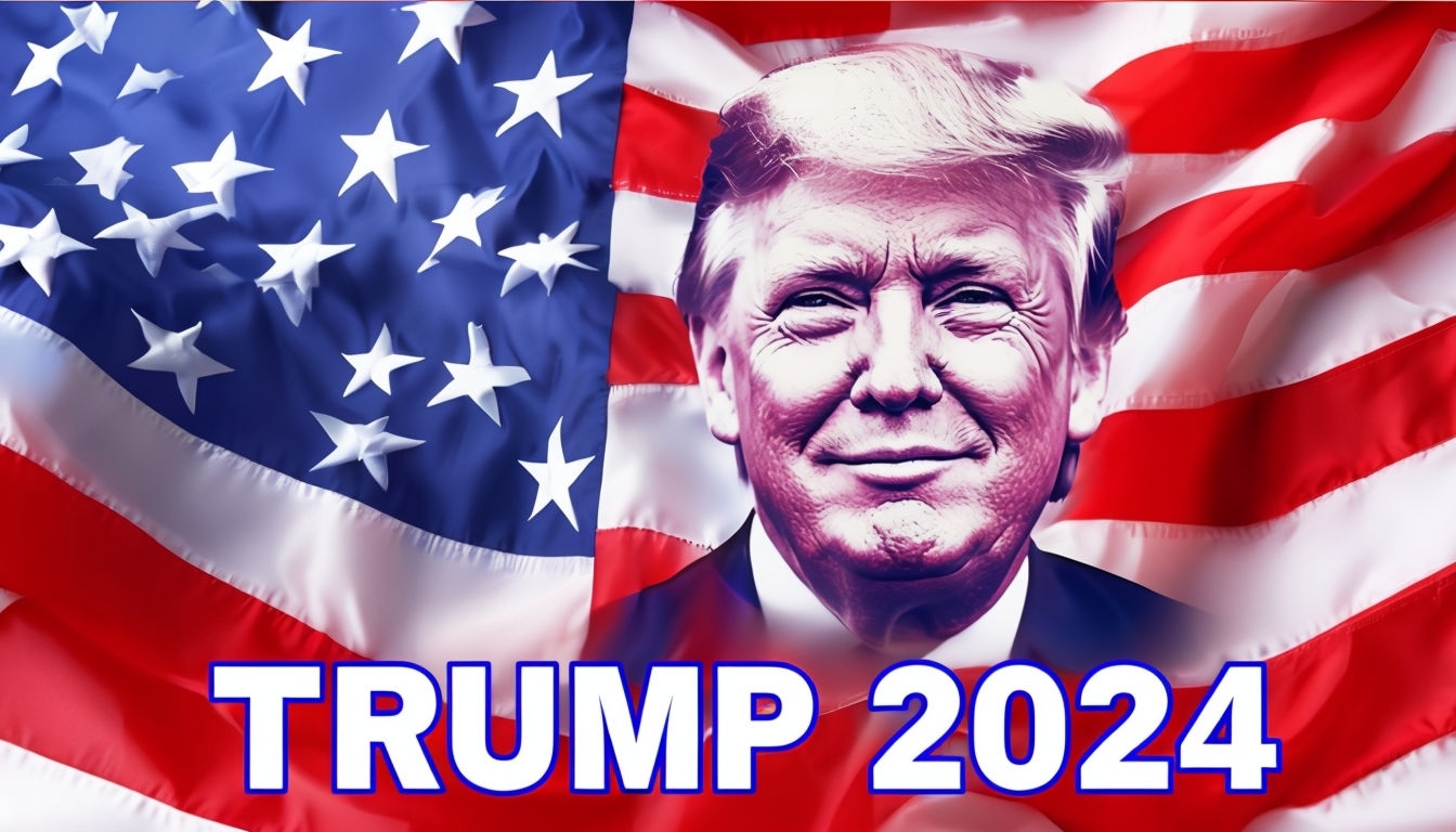 Patriotic Donald Trump 2024 Virtual Background with American Flag Design