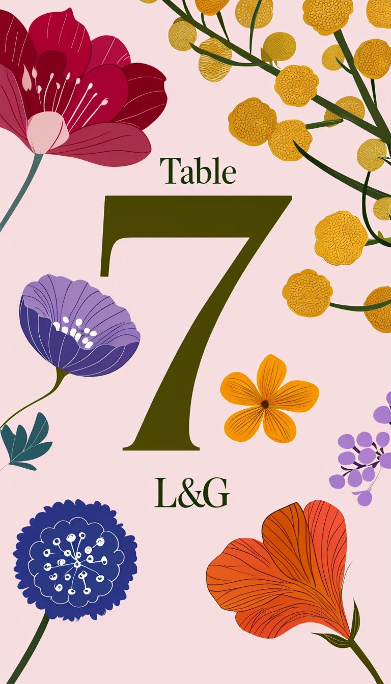 Elegant Minimalist Floral Table Number Design for Events Sign