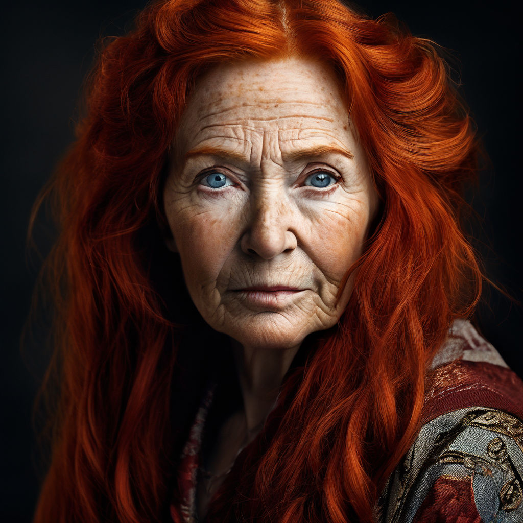 featuring a middle-aged woman with red haired