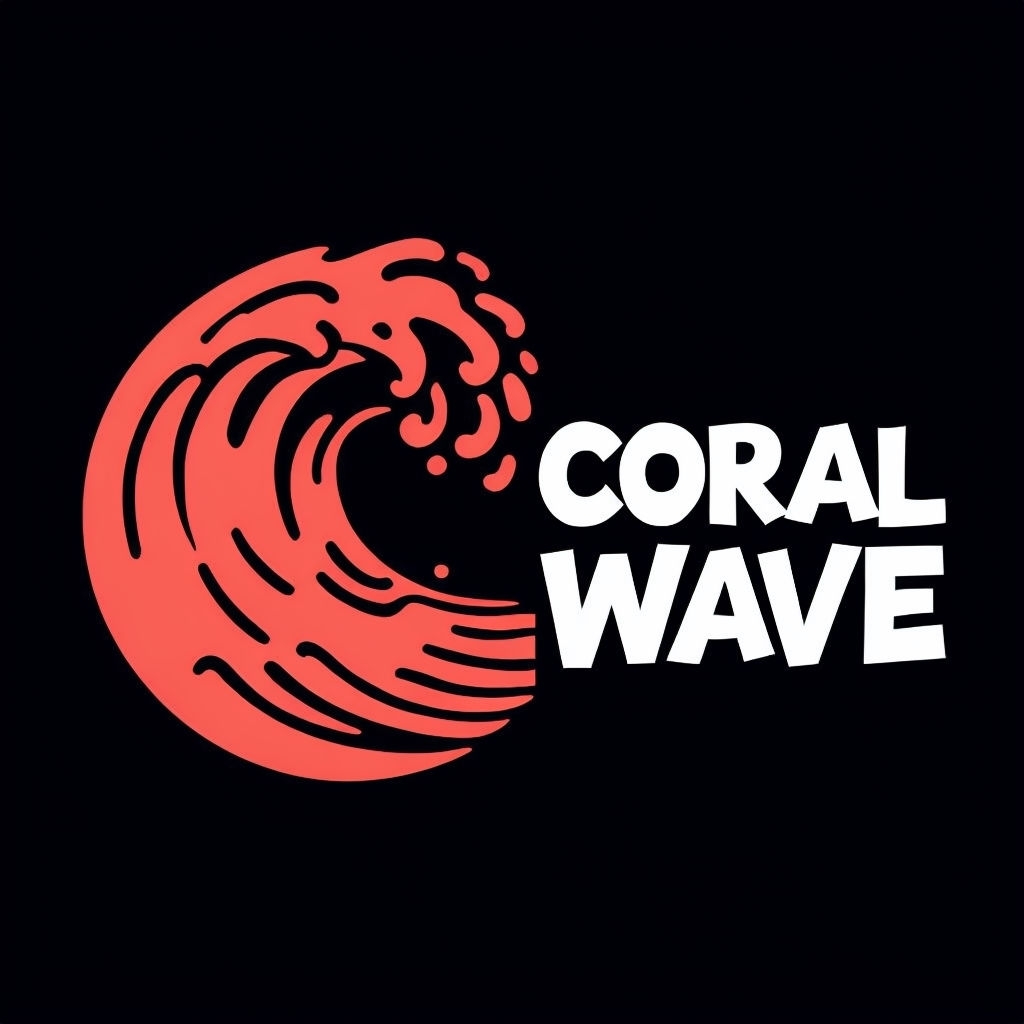 Stylized Coral Wave Logo Design with Bold Text on Black Background Logo