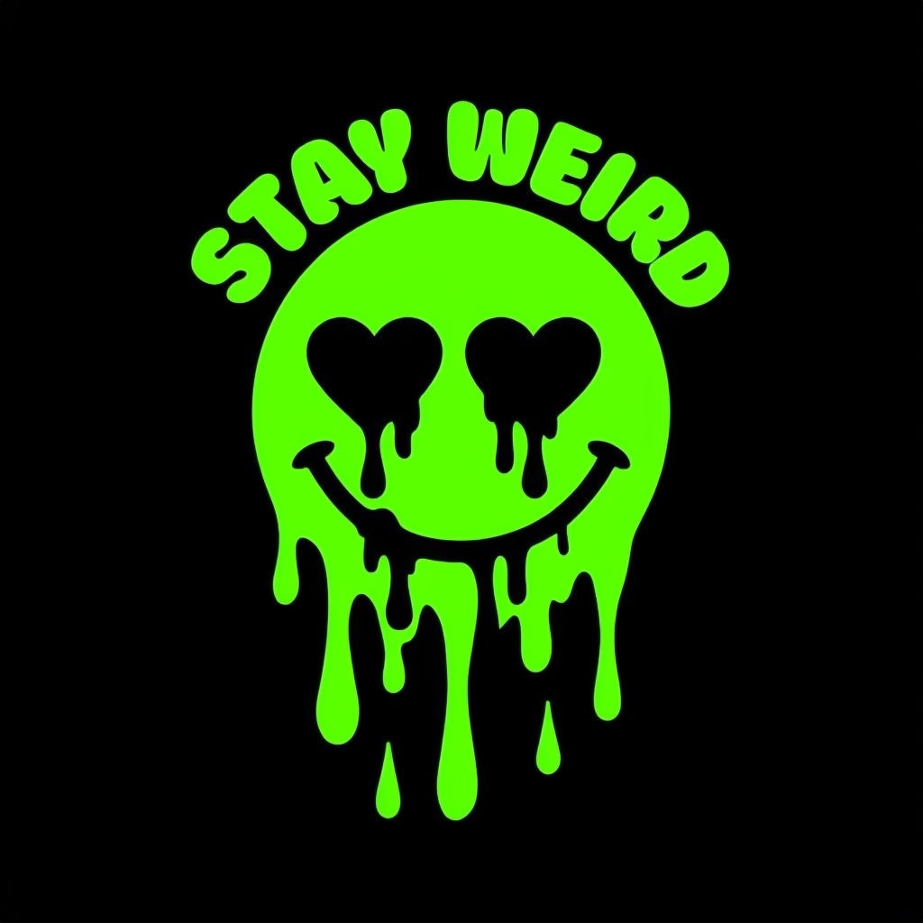 Neon Lime Green Smiling Face with Stay Weird Text T-Shirt