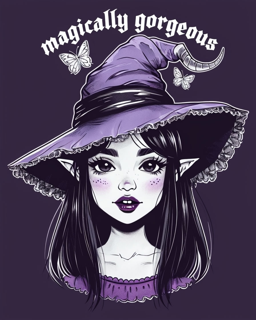 Whimsical Cartoon Young Witch Illustration T-Shirt