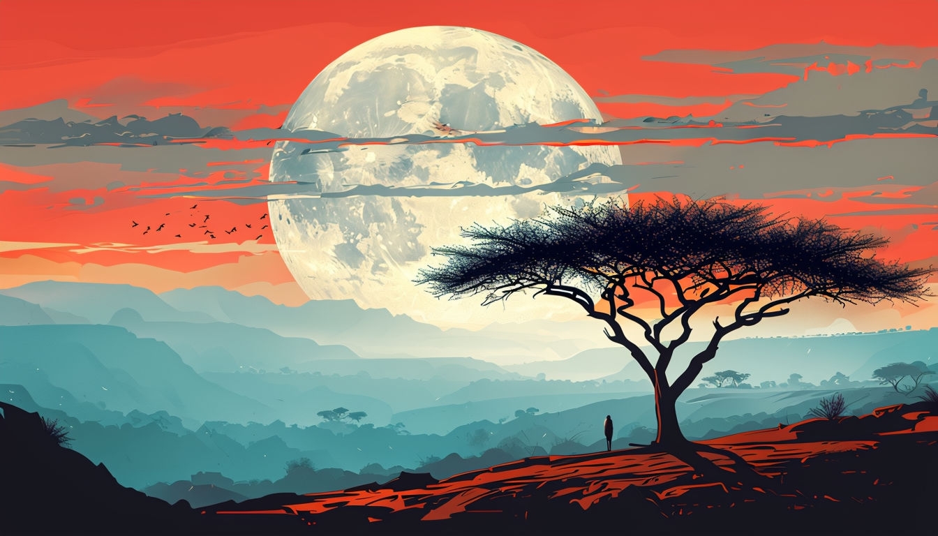 Serene Sunset Landscape with Acacia Tree Virtual Background