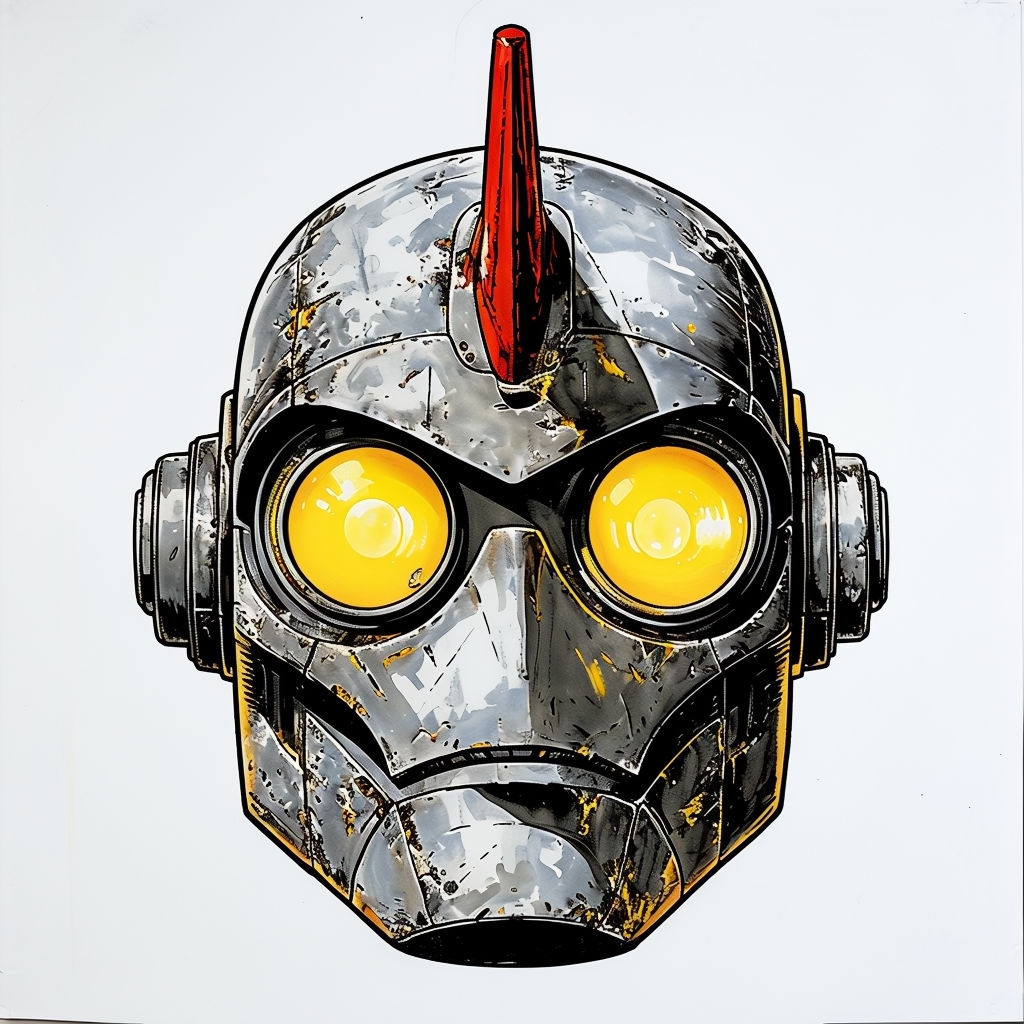 Vintage Robot Head Illustration in Comic Style Sticker