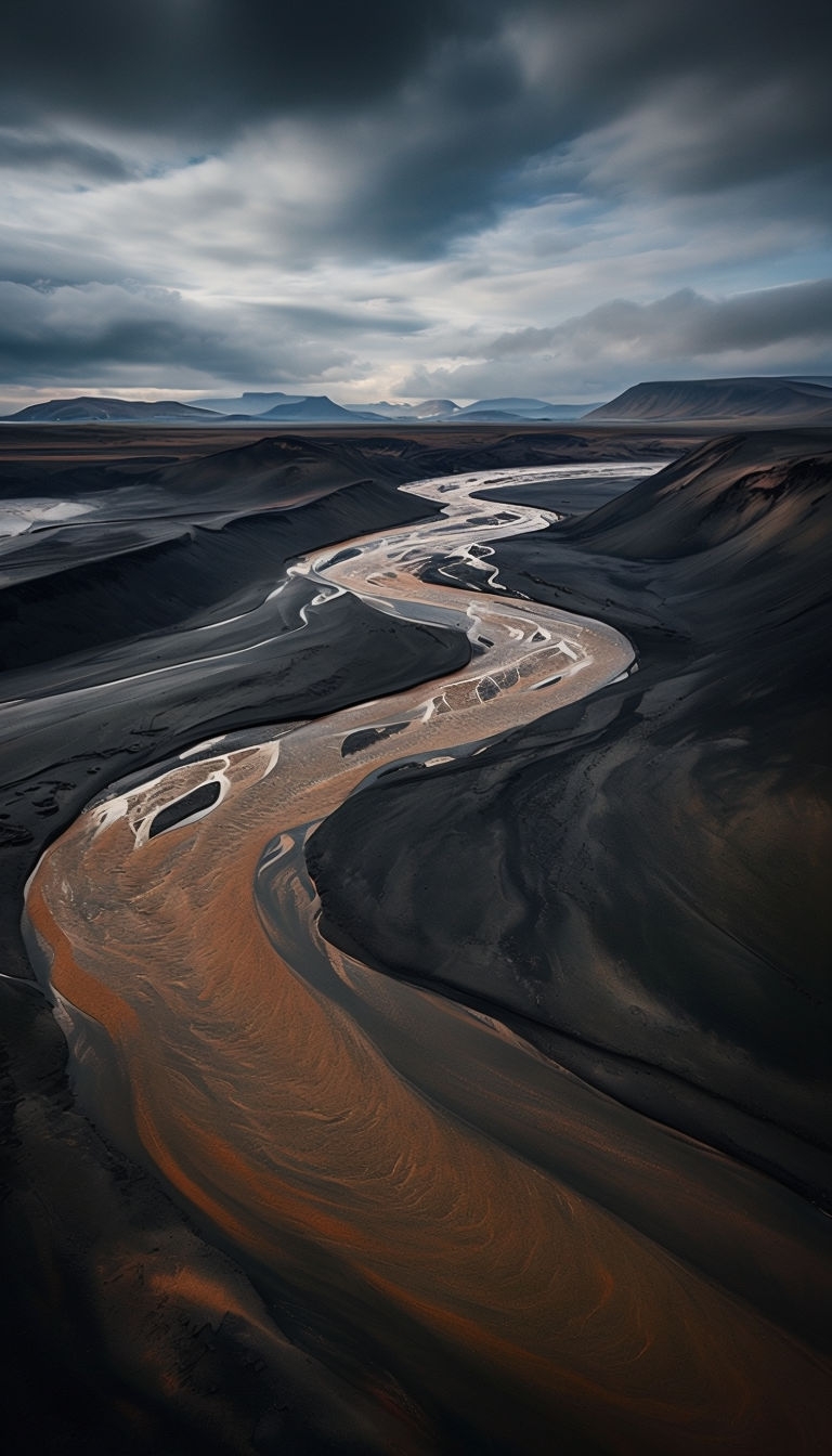 Dramatic Icelandic River Flowing Through Volcanic Landscape Mobile Wallpaper