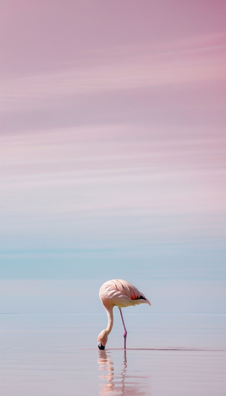 Serene Pink Flamingo Reflecting in Calm Water Mobile Wallpaper
