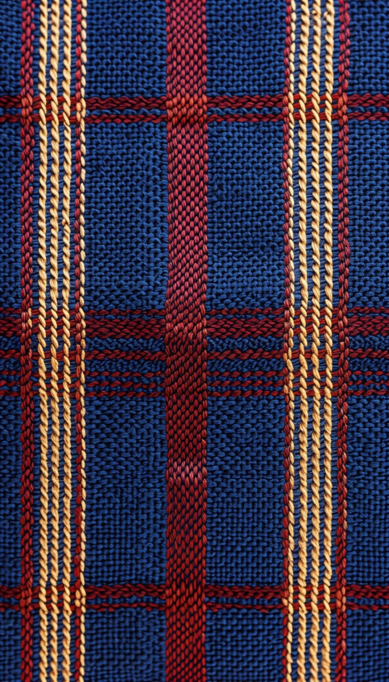Intricate Navy Blue and Maroon Plaid Textile Phone Case Cover