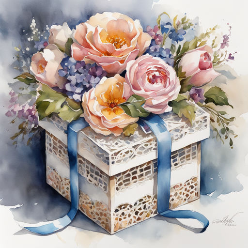Prompt: a ultra hd detailed painting of a Rustic Lace and Wedding Favor Box with Ribbon Accents and big flowers,  
</p>
<p></p>
</p>
<p><p>in the middle of the white background, 
</p>
<p></p>
</p>
<p><p>using abstract Impressionism style, Watercolor, trending on artstation, sharp focus, studio photo, intricate details, highly detailed, by greg rutkowski, Watercolor, trending on artstation, sharp focus, studio photo, intricate details, highly detailed, by greg rutkowski, Watercolor, trending on artstation, sharp focus, studio photo, intricate details, highly detailed, by greg rutkowski