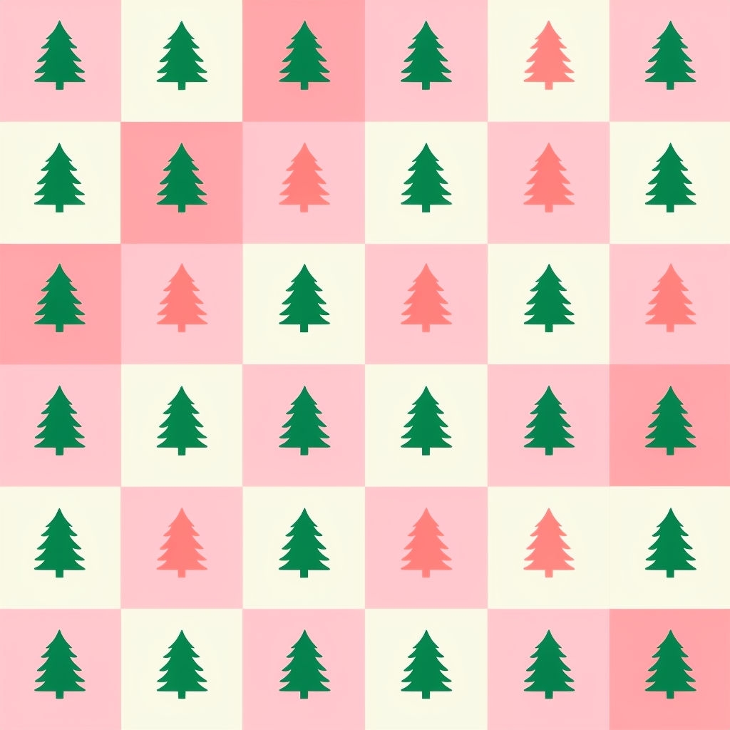 Cheerful Christmas Tree Checkered Seamless Pattern Design