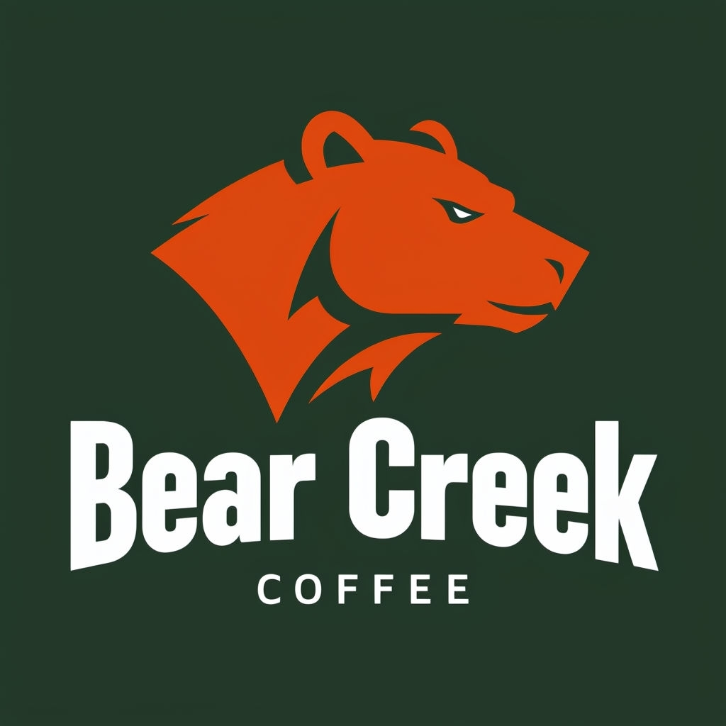 Bold Geometric Bear Creek Coffee Logo Design in Vibrant Colors