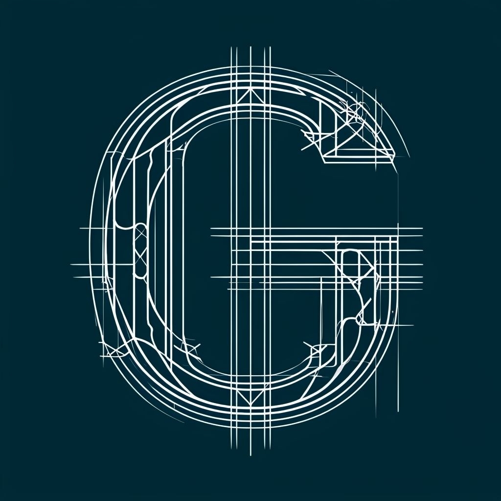Intricate White Wireframe Letter G on Teal Background Monogram