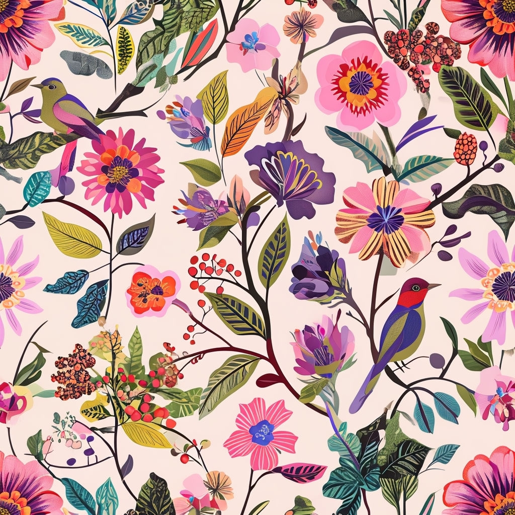 Vibrant Floral Birds Seamless Pattern for Cheerful Decor