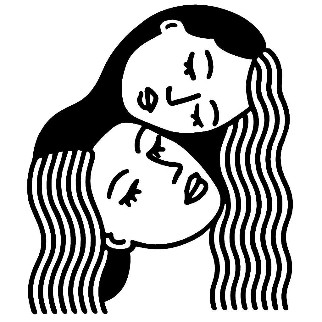 Intertwined Human Faces Abstract Line Drawing Art