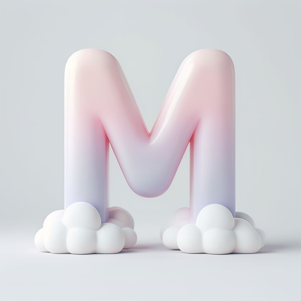 Whimsical 3D Letter M with Pastel Clouds Art Print Monogram