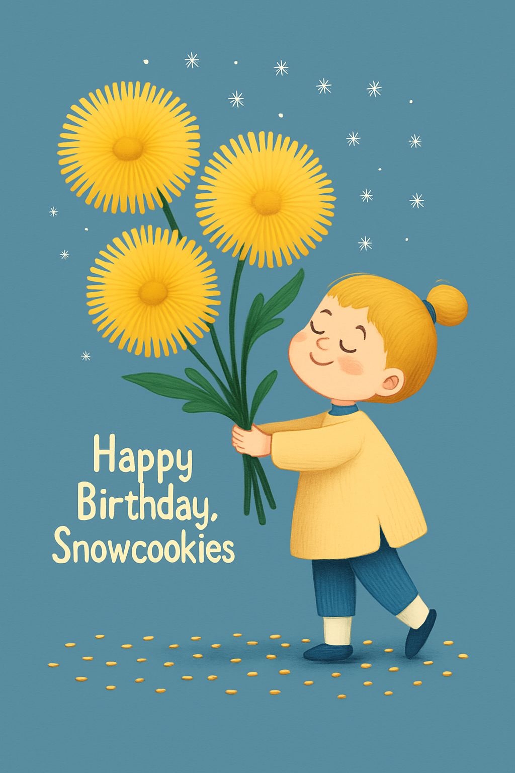 Whimsical Birthday Card Design with Cheerful Girl and Flowers Cards & Invites
