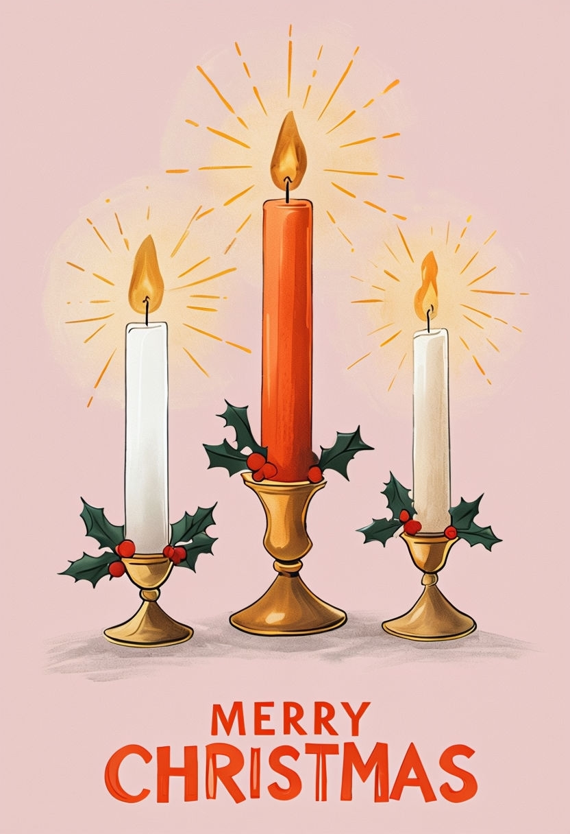 Festive Christmas Candle Arrangement Illustration Poster