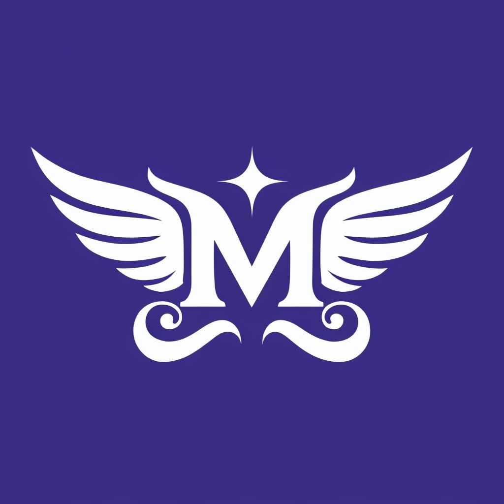 Elegant Winged 'M' Logo on Royal Purple Background