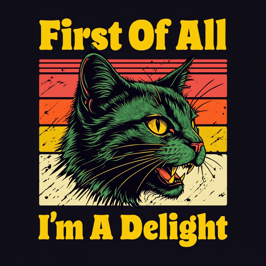 Vintage Black Cat Illustration with Bold Typography T-shirt