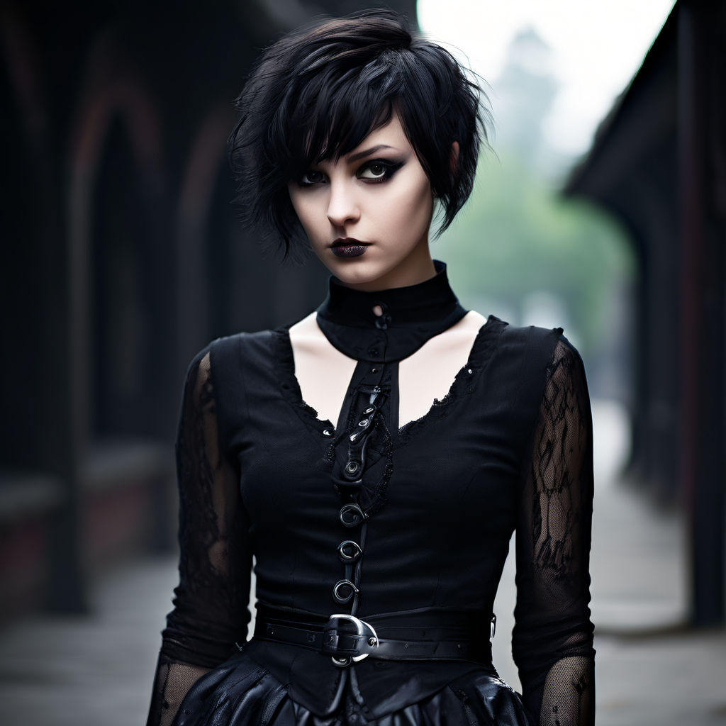 Short black hair ((Beautiful Gothic Goddess))