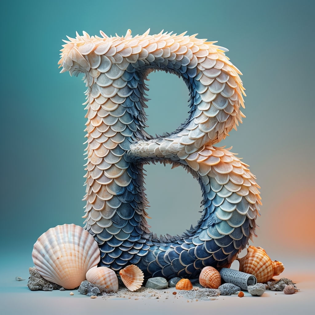 Intricate Underwater Letter B Design with Seashells Art Print Monogram