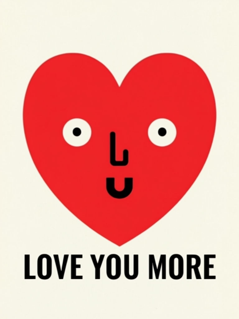 Vibrant Red Heart Face with Love You More Text Poster