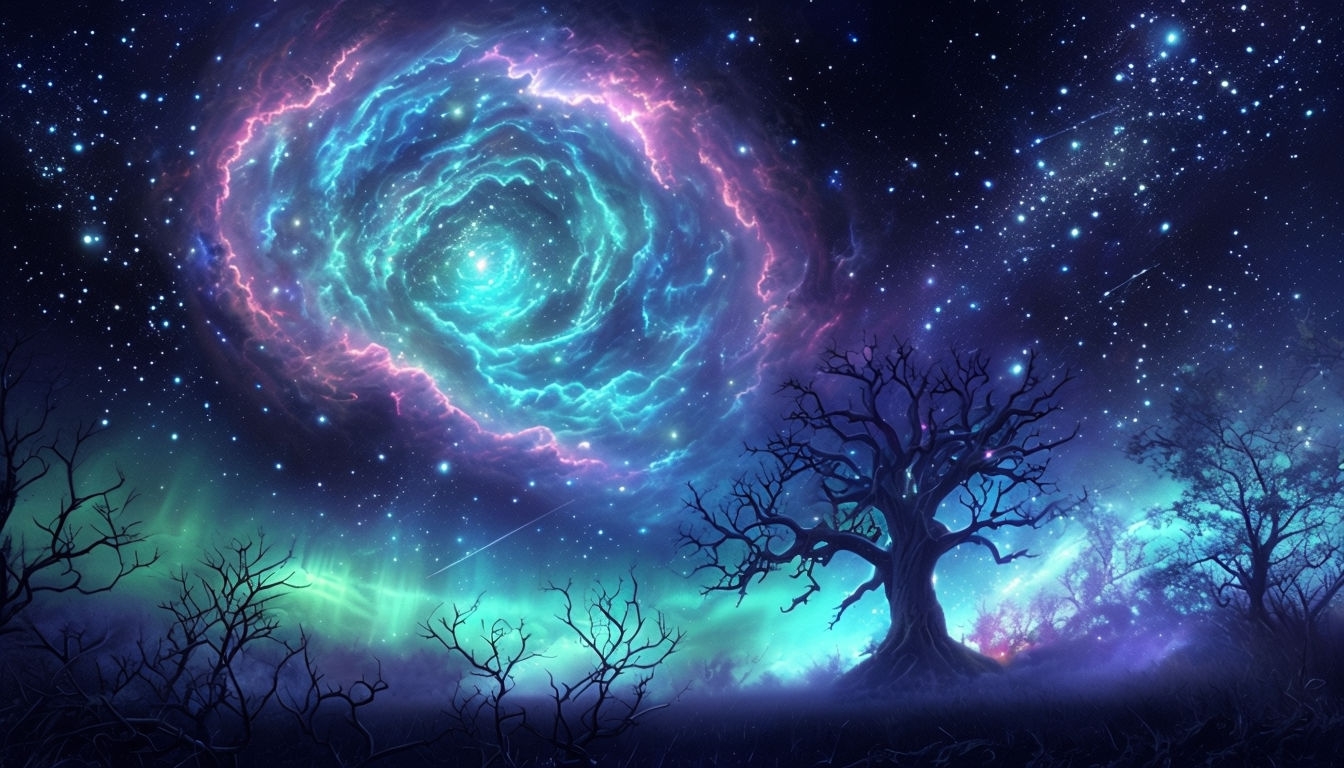 Mesmerizing Night Sky with Swirling Nebula and Starfield Virtual Backgrounds