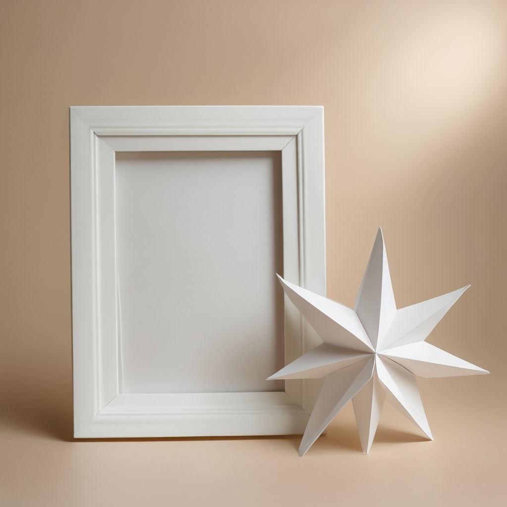 Minimalistic White Frame and Paper Star Still Life Art