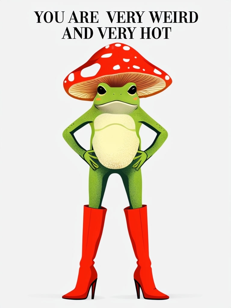 Whimsical Frog in Red Boots with Quirky Quote Poster