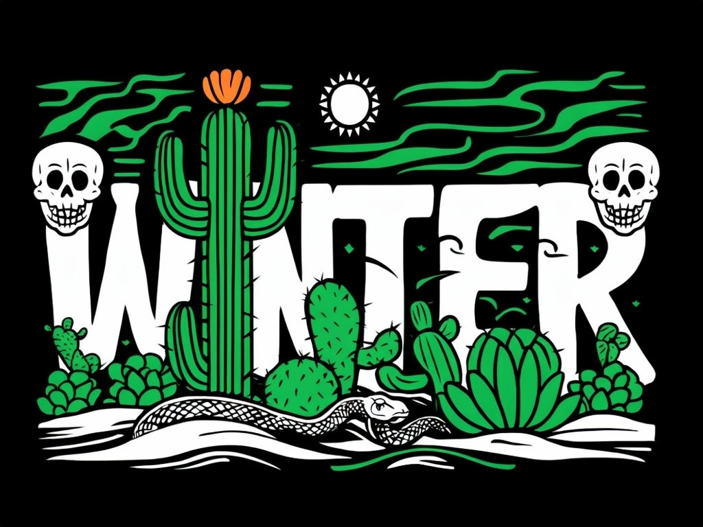 Vibrant Cartoon Winter Cacti and Desert Scene T-Shirt