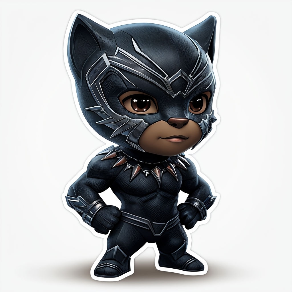 Stylized Chibi Black Panther Superhero Illustration Sticker