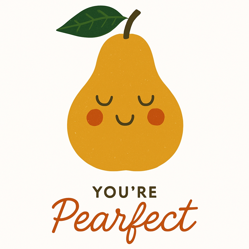 Cute Cartoon Pear with Cheerful Face and Text Sticker