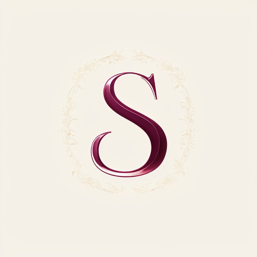 Sophisticated Burgundy S Monogram with Floral Border Art