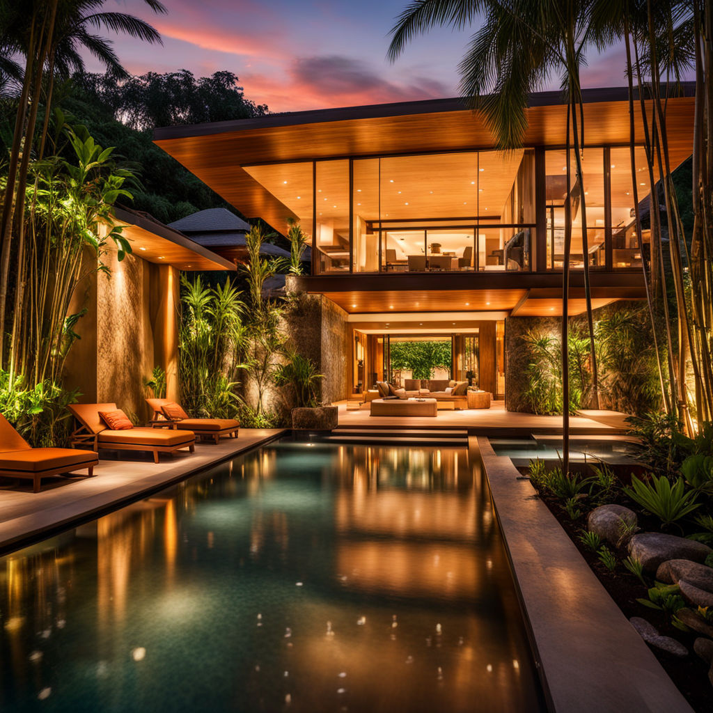 Modern bamboo Balineseinspired home featuring a multitiere... by