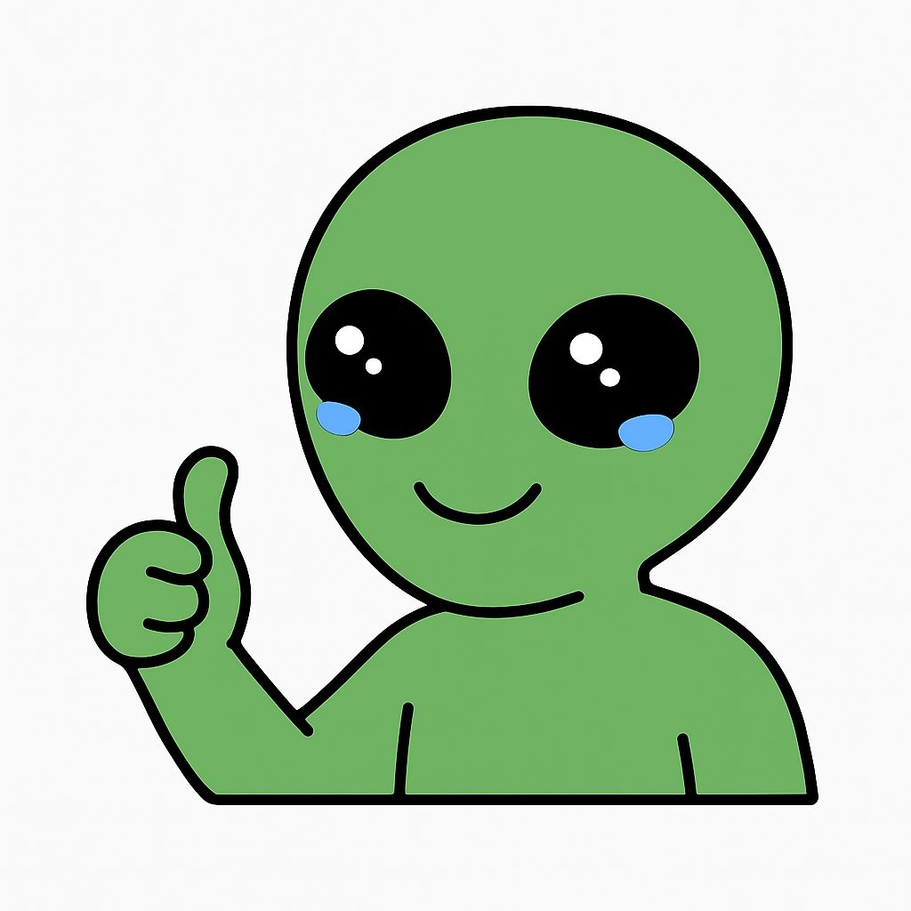 Cute Cartoon Green Alien Character Sticker
