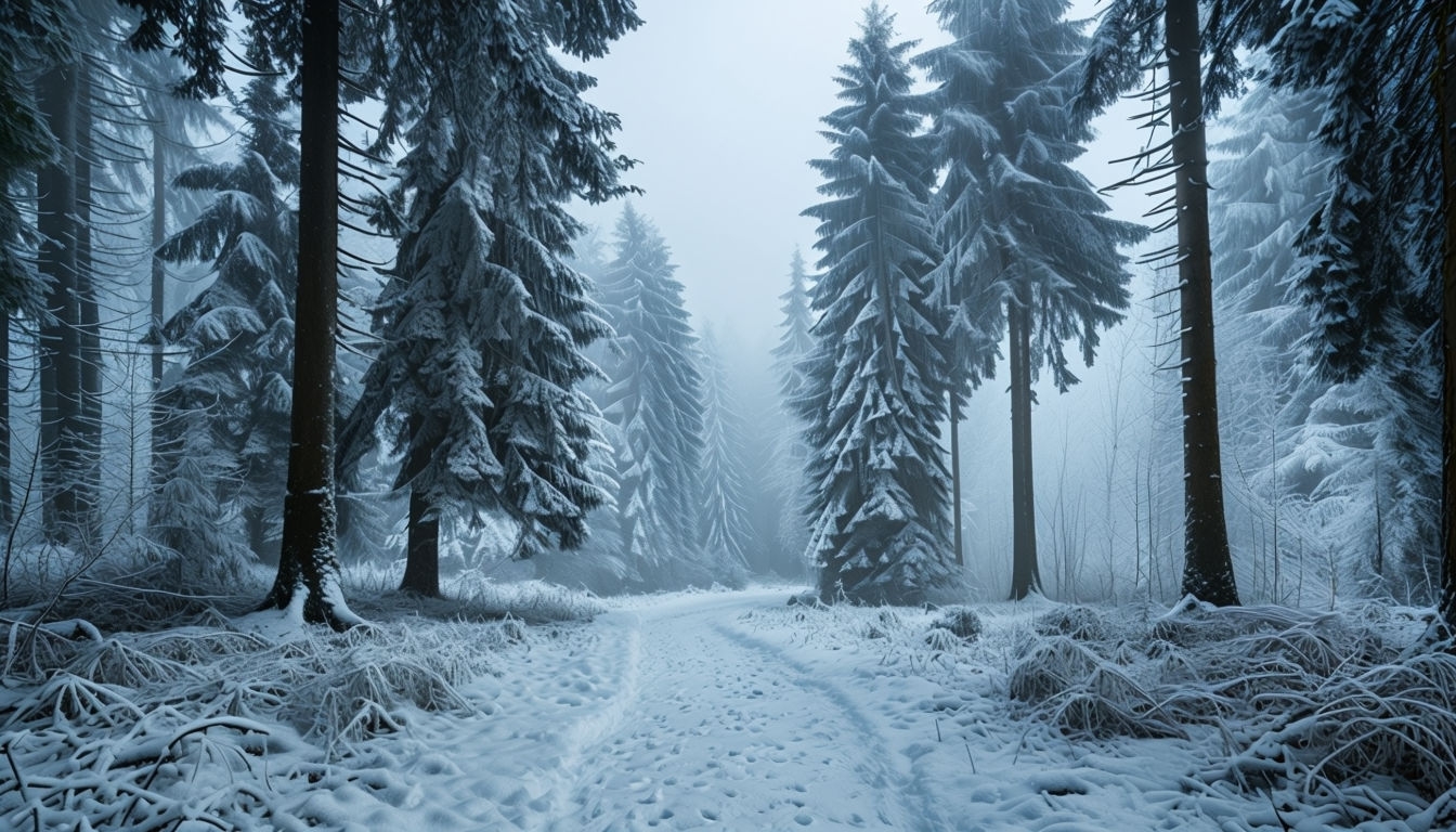 Serene Snow-Covered Forest Photo for Virtual Backgrounds