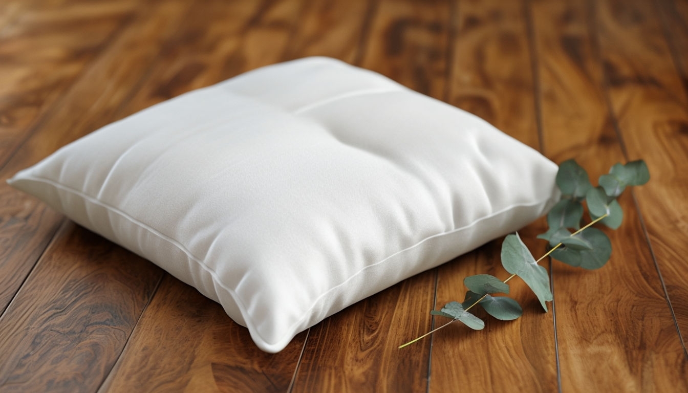 Cozy White Cushion on Warm Wooden Floor Mockup